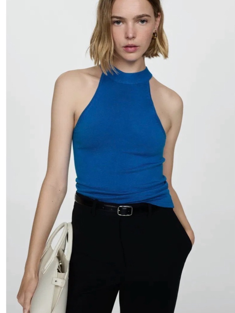 Mango Royal Blue High-Neck Ribbed Tank - Picture 3 of 7